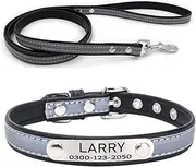 Yonsbox Custom Personalized Reflective Cat Dog Collar and Leash Set with Engraved Name Plate Black Puppy Kitty Dog Cat Collar and 4 FT Leash Set for Small Medium Large Girl Boy Dogs Cats