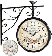 Wall Clock Art Clock Outdoor Double Sided Clock Waterproof Hanging Clock for Patio, Garage, Outdoor Area Antique Look Train Station Clock Two Sided Clock for Indoors Wall Decor Clock