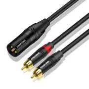DREMAKE 3 Foot Male XLR 3-Pin to Double 3FT/1.0M, - Dual RCA