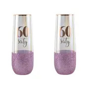 2PK Glitterati 60th Colour Stemless Champagne Flute Drinking Glass 16cm 180ml