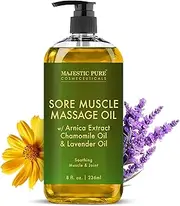 MAJESTIC PURE Arnica Sore Muscle Massage Oil for Body - Natural Therapy Oil with Lavender and Chamomile Essential Oils - Warming, Relaxing, Massaging Joint & Muscles - 8 fl. oz.