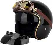 Retro Half Helmet Motorcycle Open Face Helmets 3/4 Half Helmet Men and Women Adults ECE Certification Vintage Biker Cruiser Scooter Touring Helmet with Goggles B,XL=61-62CM