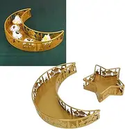 Gugxiom Tray & Star, Ramadan Serving Tray, Golden Dessert Table Display Set, for Home, Party Decoration Display Stand