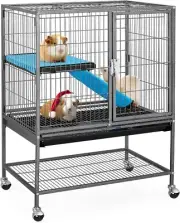 Two-Tier Small Animal Cage with Soft Fabric Ramp Protection & Storage Shelf