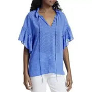 NWT Alice + Olivia Julius Flutter Sleeve Blouse Top Sz L MSRP $265