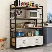 Kitchen Bakers Rack Storage Cabinet,Metal Storage Shelves,Microwave Stand, Buffet Cabinet with Adjustable Shelves and Doors,for Dining Room Living Room Kitchen (Color : Black, Size : 120x35x155cm)