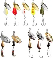 SHIAWASENA Fishing Spinners, 10pcs Trout Fishing Lures Kit, Inline Spinner Baits with Single Hooks &Treble Hooks & Fly Hooks, High-Reflective Flash Spoons for Trout, Salmon, Panfish, Bass, Pike