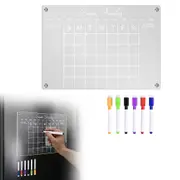Magnetic Dry Erase Monthly Calendar for Fridge Erasable Acrylic Whiteboard Planner Schedule Board with 6 Pens