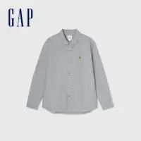 在飛比找momo購物網優惠-【GAP】男裝 純棉小熊刺繡翻領長袖襯衫-黑灰色(89097