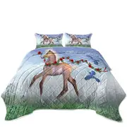 Cute Foal Horse with Roses and Birds Coverlet