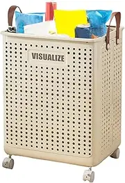 Euyehn Laundry Hamper with Wheels | Ventilated Dirty Clothes Basket with Wheels | Smooth-Gliding Laundry Hamper, Multifunction Organizer for Dirty Clothes
