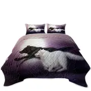 Moonlight Run Black and White Wolves Coverlet