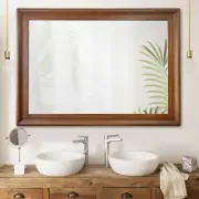 Rustic Wood Wall Mirror for Bathroom,Rectangle 24 X 36 Inch Hanging Vanity Mirro