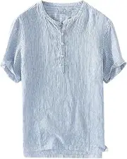 [N\P] NP Summer Shirts Men's Short Sleeve Button Clothing Blue