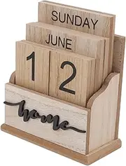 NDNCZDHC Perpetual Calendar Wooden Block Calendar for Desk Home Office Manual Retro Reusable Perpetual Date Desktop Calendar