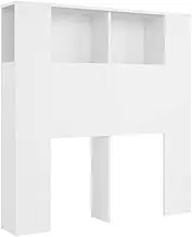 vidaXL White Headboard Cabinet - Engineered Wood Bedroom Furniture, Contemporary Design, Four Compartments for Storage, Wall Attachment Device Included