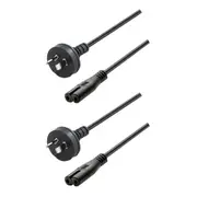 2x Sansai 1.5m Figure 8 Socket Power Lead AU/NZ Plug Cable Cord for Stereo Black