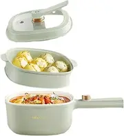 New Electric Hot Pot with Steamer, 3L Electric Pot, Non-Stick Portable Cooker, Portable Pot, Sauté Pan for Steak, Egg, Ramen, Soup, Knob Temperature Control, 1000W, Green