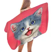 Sweet Happy Grey Kitten Cat Microfiber Beach Towel
