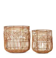 2pc E Style Darcia Rattan 34/40cm Storage Basket Set Decor Round Natural