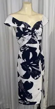 Bardot Botanica Off The Shoulder Navy And White Midi Dress Size 10 RRP $129.95