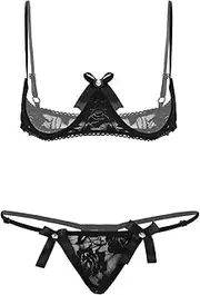 [GRRKDFQ] Women'S Erotic Bodystockings & Catsuits Open Cup Cupless Exposed Through Sheer Lace Lingerie Set