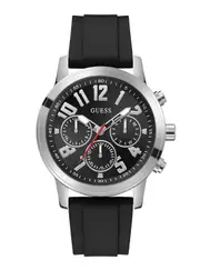 GUESS Silver Parker Black Silicone Watch
