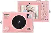 5K Digital Camera Digital Video Camera 72MP Dual Lens 2.8 Inch IPS Screen Auto Focus 18X Digital Built-in Battery Flash Color Filters Birthday Festival Students Teenagers Friends Pink