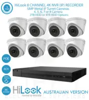 HiLook 8 Channel 4K NVR Kit+ 5MP 2.8mm Fixed Turret Cameras & HDD Options