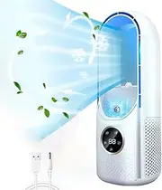 Misting Cooling Desk Fan Bladeless,11.5 Inch Office bedroom Fan with Water Tank,Small Quiet Portable Desktop Fan with 6 Speeds,Touch Control & Led light & Timing closed (USB powered) (Silver)