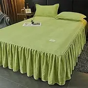Wrap Around Solid Ruffled Bed Skirt with 18" Drop Length,Classic Luxury Winter Warm Plush Soft Velvet Bed Skirts with Pillowcases,Machine Washable(Green,200x220cm/King)