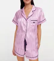 NEW PETER ALEXANDER LILAC STRIPE POLY CHIC SATIN SHORTIE PJ SET M RRP$129 NO BOX