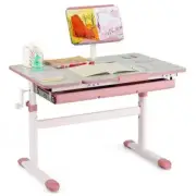 Costway Kids Desk Children Study Table with Tilt Desktop + Book Stand Wood Pink