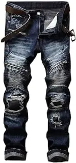 [RXXKKK] Men's Classic Zipper Biker Regular Fit Flex Jean