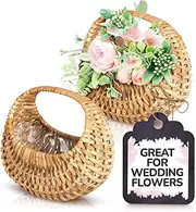 2 Pack,Flower Basket,Mini Scatter Basketry,Small Flower Girl Cleave,Picnic Basket,Wicker Basket,for Wedding Flowers, Sweets, Easter Decorate, Compact, Lightweight and Multifunctional