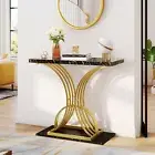 Modern Faux Marble Accent Console Table Gold Metal Leg for Entryway Sofa Table