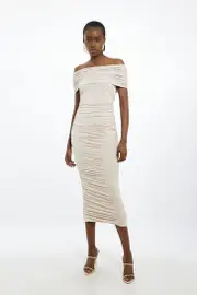 Drapey Slinky Jersey Bardot Maxi Dress