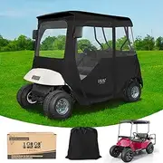 10L0L Golf Cart Enclosure 600D for 2 Passenger Universal EZGO TXT/RXV, with 2 Door Zippers, Security Side Mirror Openings, Waterproof Portable Transparent Storage Driving Rain Cover