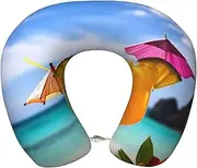 LHDGBWC Travel Pillow for Airplane, Tropical Beach Drink Memory Foam Neck Pillow, Removable Neck Support Pillow for Traveling, Portable U Shaped Airplane Pillow for Sleeping Napping Pillow