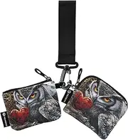 [XYMZR] Owl Red Heart Clock Mini Zip Around Wristlet keychain Wallet for Women Personalized Pattern Detachable Dual Pouch Wristlet Portable Wallet Phone Coin Purse, Multi-colored, One Size