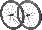 700C Road Bike Disc Brake Wheelset Carbon Spokes Front 24 Rear 24, 50mm Carbon Rim for 8-12 Speed Cassette, 12 * 100/142mm Thru-Axle
