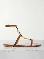 [AMANU] AMANU - The Bazaruto Embellished Leather Sandals - Tan - US11 US11 Brown