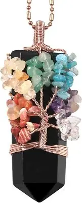 Nupuyai Handmade 7 Chakra Crystal Tree of Life Pendant Necklace for Black