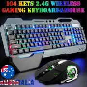 104 Keys Wireless Gaming Keyboard Mouse Set+Mouse Pad, RGB LED Backlit PC/Laptop