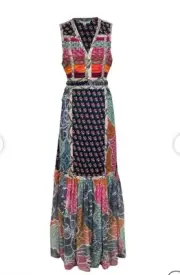 New DIANE VON FURSTENBERG Dress Size 2 Maxi Silk Artsy Patchwork Flowy Gown Bold