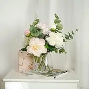 Glamorous Fusion - 43cm Pink & White Artificial Hydrangea and Peony Mixed Arrangement in Glass Vase, Artificial Flower Arrangement