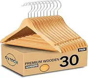 GVTECH Home Premium Wooden Hangers 30 Pack - Durable & Slim Coat Hanger - Suit Hangers with 360-Degree Rotatable Hook - Wood Hangers with Shoulder Grooves (30, Natural)