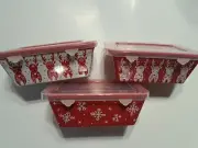 Temp-tations Mini 12 oz Stoneware Loaf Pan Seasonal Reindeer Pattern Set of 3