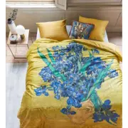 NNEDSZ Bedding House Irises Yellow Cotton Sateen Quilt Cover Set Queen