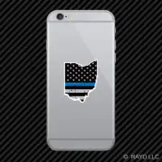 Distressed Thin Blue Line Ohio Shaped Subdued US Flag Cell Phone Sticker OH